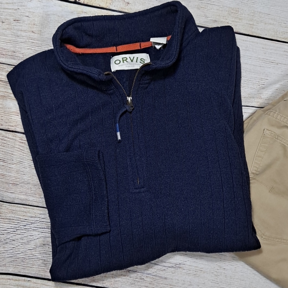 Orvis Blue Quarter Zip Pullover Sweater